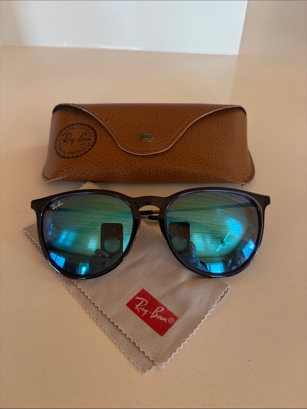 Ray-Ban ERIKA CLASSIC Black Frame Sunglasses with Blue Mirrored Lenses